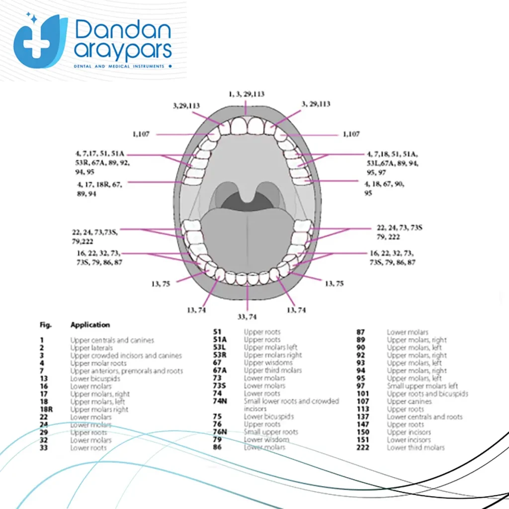 تصویر راهنمای ابزارهای فورسپس دندانپزشکی بر اساس شماره Fig